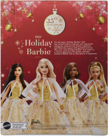 Barbie-Barbie Joyeux Noël 2023-Poupée Robe Dorée Et Cheveux Blonds