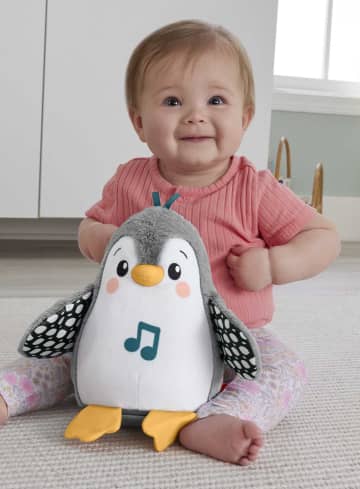 Fisher-Price Knuffelspeelgoed Voor Op De Buik Spelen, Wapper En Wiebel Pinguïn, Muzikaal Speelgoed Voor Baby'S