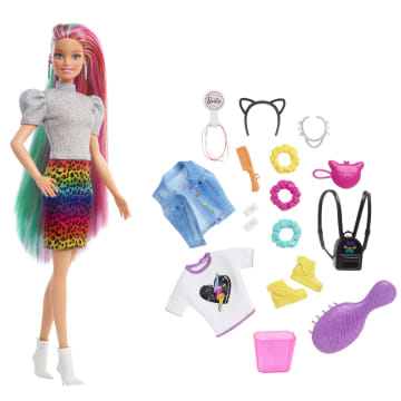 Barbie Leoparden Regenbogen-Haar Puppe