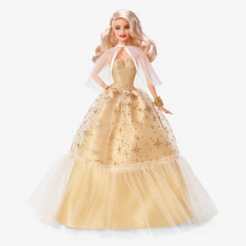 2023 Holiday Barbie Doll, Seasonal Collector Gift, Golden Gown And Blond Hair - Image 5 of 6