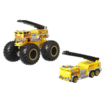 Hot Wheels Monstertrucks, Schaal 1:64, 2-Pack Met Speelgoedvoertuigen, 1 Gegoten Truck En 1 Auto - Bild 7 von 12