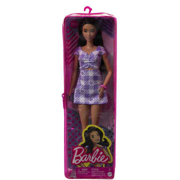 Barbie - Barbie Fashionistas 199 Cheveux Noirs Ondulés Et Longs Robe À Découpes Vichy - Poupée Mannequin - 3 Ans Et +