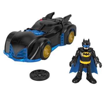 Imaginext Dc Super Friends Set Con Batmobile Scuoti E Gira E Personaggio Batman, 4 Pezzi