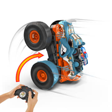 Hot Wheels Monstertrucks Hw Radiografische Bestuurbare Transformerende Rhinomite (Schaal 1:12) Met Speelgoedauto (Schaal 1:64) - Imagen 4 de 6