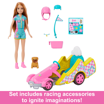 Barbie Stacie Racer Doll With Go-Kart Toy Car, Dog, Accessories, & Sticker Sheet - Imagen 4 de 6