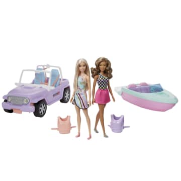 Barbie® Przejażdżka 2 lalki + samochód + motorówka Zestaw