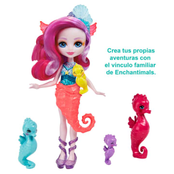 Royal Enchantimals Ocean Kingdom Muñeca Sedda Sea Horse con familia de mascotas caballitos de mar de juguete