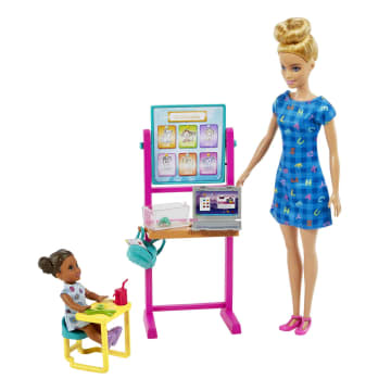 Barbie Teacher Doll (Blonde), Toddler Doll (Brunette), Accessories, 3 & Up