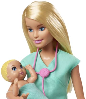 Barbie - Coffret Barbie Pédiatre Blonde Et Nourissons - Poupée Mannequin - 3 Ans Et +