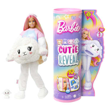 Barbie Cutie Reveal Cozy Cute Tees Pop En Accessoires, Lammetje In 'Dream' T-Shirt, Blond Haar Met Roze Highlights En Blauwe Ogen - Image 1 of 6