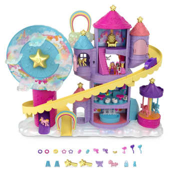 Polly Pocket Playset Lunapark Dell'Arcobaleno, 3 Giostre, 7 Aree Di Gioco, 2 Bambole, 2 Unicorni E 25 Sorprese (30 Pezzi In Totale) - Image 1 of 7