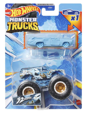 Hot Wheels Monstertrucks, Schaal 1:64, 2-Pack Met Speelgoedvoertuigen, 1 Gegoten Truck En 1 Auto - Image 1 of 12