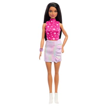 Siyah Düz Saçları Olan, Işıltılı Etek Giymiş Barbie Fashionistas Bebek, 65. Yıl Dönümü