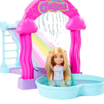 Barbie Chelsea Rainbow “Raining” Water Slide Toy Playset With Doll, Pup, & Accessories