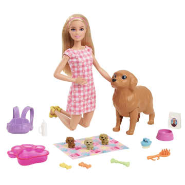 Barbie Bambola e Cuccioli con Accessori – Vestito Rosa