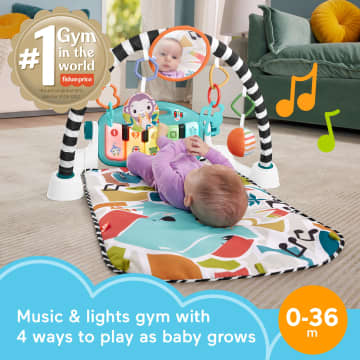 Fisher-Price Glow And Grow Kick & Play Piano Gym Baby Playmat With Musical Learning Toy, Blue, Queens English Version