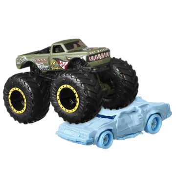 Hot Wheels Monstertrucks, Schaal 1:64, 2-Pack Met Speelgoedvoertuigen, 1 Gegoten Truck En 1 Auto - Imagen 9 de 12