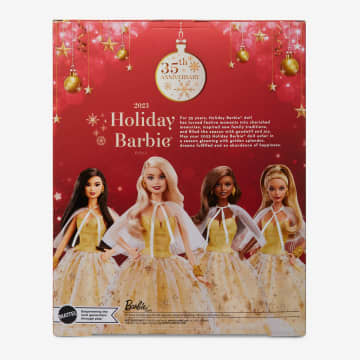 Barbie-Barbie Joyeux Noël 2023-Poupée Robe Dorée Et Cheveux Blonds - Imagen 9 de 9