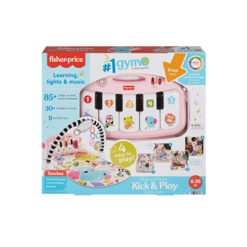 Fisher-Price Glow And Grow Kick & Play Piano Gym Baby Playmat With Musical Learning Toy, Pink, Queens English Version
