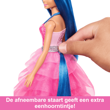 Barbie Eenhoornpop, Pop Voor 65E Verjaardag Met Blauw Haar, Roze Jurk En Alicorn