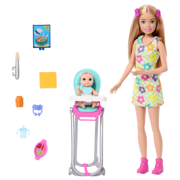 Barbie - Coffret Poupée Babysitters Repas Bébé - Coffret Poupée Mannequin - 3 Ans Et +