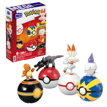 Mega Pokémon Vuuraanval Trainerteam, Bouwset Met 4 Actiefiguren (105 Onderdelen), Speelgoed Voor Kinderen - Imagen 1 de 6