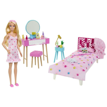 Κούκλα Και Υπνοδωμάτιο Σετ Barbie, Barbie Έπιπλα Και 20+ Θεματικά Κομμάτια