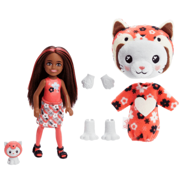 Barbie Cutie Reveal Kostüm Temalı Seri; Chelsea Küçük Bebek Ve Aksesuarlar, Kırmızı Panda Kostümlü Kedicik
