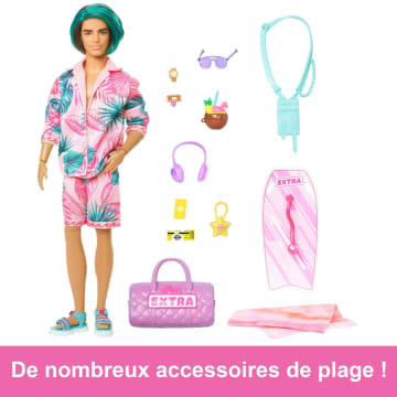 Barbie - Barbie Extra Cool-Poupée Ken voyage en tenue de plage - Imagen 3 de 6