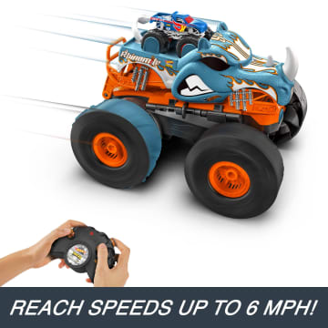 Hot Wheels Monster Trucks HW Transforming Rhinomite RC in 1:12 Scale with 1:64 Scale Toy Truck
