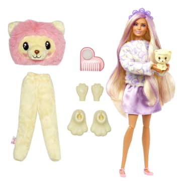 Barbie Cutie Reveal Κούκλα Και Αξεσουάρ, Cozy Cute Tees Λιονταράκι Με Μπλουζάκι 'Hope', Ροζ Μαλλιά Με Μοβ Ανταύγιες, Καστανά Μάτια - Image 5 of 6