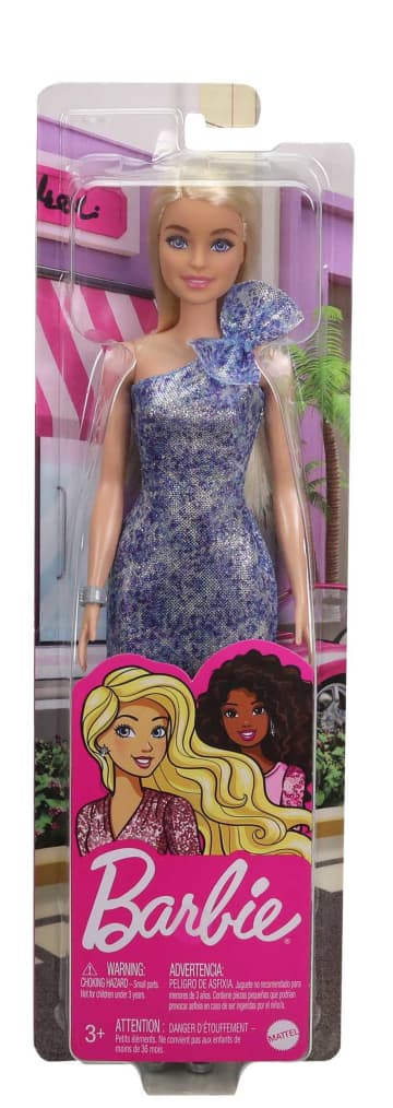 Barbie muñeca Glam con vestido de un solo hombro y volantes