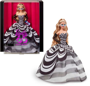 Barbie Signature 65° Anniversario bambola collezionabile con capelli biondi e abito bianco e nero