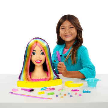 Barbie Totally Hair Głowa do stylizacji Neonowa tęcza Czarne włosy