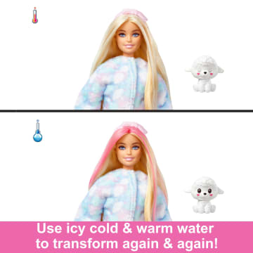 Barbie Cutie Reveal Cozy Cute Tees Doll & Accessories, Lamb in “Dream” T-shirt, Pink-Streaked Blond Hair & Blue Eyes