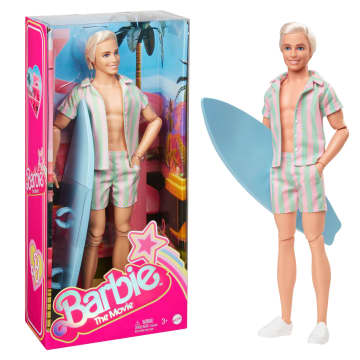 Pastel çizgili uyumlu plaj giysileri giyen Barbie filmi Ken bebek - Image 1 of 7