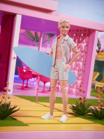 Pastel çizgili uyumlu plaj giysileri giyen Barbie filmi Ken bebek - Image 3 of 7