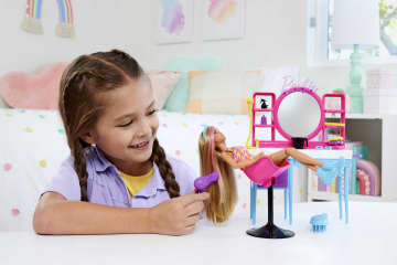 Conjunto De Juego De Muñeca Barbie Y Peluquería, Pelo Que Cambia De Color
