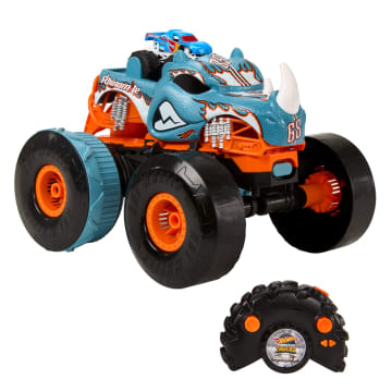 Hot Wheels Monster Trucks Hw Ferngesteuerter, Umbaubarer Rhinomite Im Maßstab 1:12 Mit Spielzeug-Truck Im Maßstab 1:64 - Bild 2 von 8