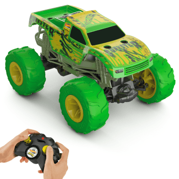 Hot Wheels Monster Trucks Gunkster Rc-Truck Op Batterijen Op Schaal Van 1:15, Geeft Licht In Het Donker Met Terreinbanden - Image 1 of 6