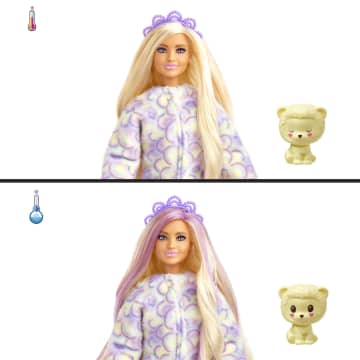 Barbie Cutie Reveal Κούκλα Και Αξεσουάρ, Cozy Cute Tees Λιονταράκι Με Μπλουζάκι 'Hope', Ροζ Μαλλιά Με Μοβ Ανταύγιες, Καστανά Μάτια - Image 4 of 6