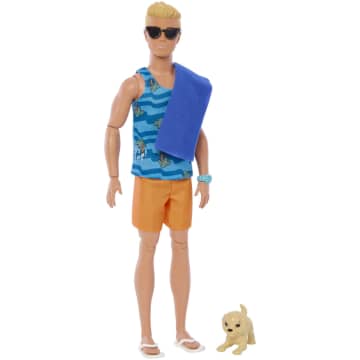 Barbie Coffret Surf Ken - Poupée Blonde Articulée, Planche De Surf, Chiot Et Accessoires