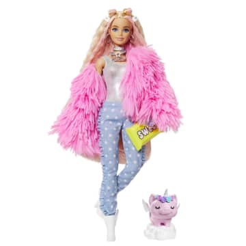 Barbie Extra Puppe (Blond) Mit Flauschiger Rosa Jacke - Bild 6 von 7