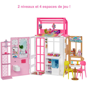 Barbie-Coffret Maison À 2 Niveaux, 4 Espaces De Jeu, Pour 2-7 Ans