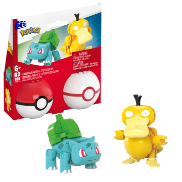 Mega Pokémon Giocattolo Da Costruzione Bulbasaur E Psyduck, 2 Action Figure (63 Pezzi) Per Bambini