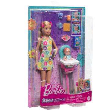 Barbie Muñeca Skipper Niñera Con Trona, Bebé Y Accesorios