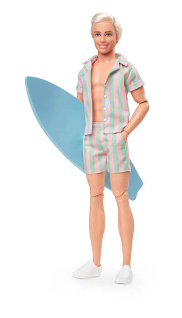 Pastel çizgili uyumlu plaj giysileri giyen Barbie filmi Ken bebek - Image 4 of 7