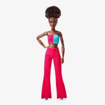 Barbie Looks Κούκλα, Φυσικά Μαύρα Μαλλιά, Χρωματιστό Κοντό Μπλουζάκι
