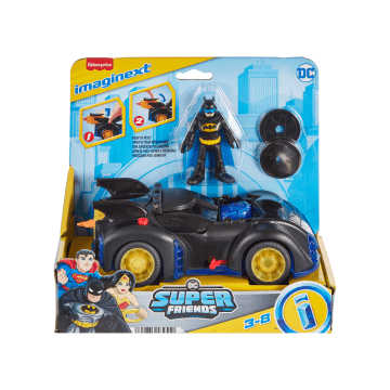 Imaginext Dc Super Friends Set Con Batmobile Scuoti E Gira E Personaggio Batman, 4 Pezzi