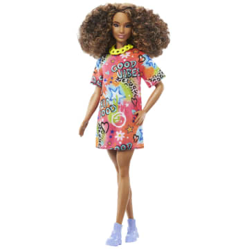Barbie Barbie Fashionistas Muñeca castaña con vestido de grafiti - Imagen 6 de 6